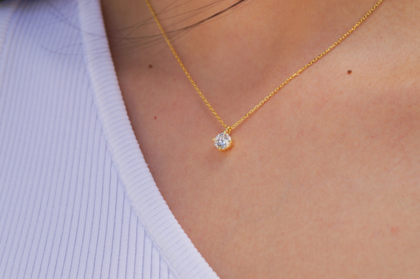 Collar dije cristal plata ley enchapado en oro puesto