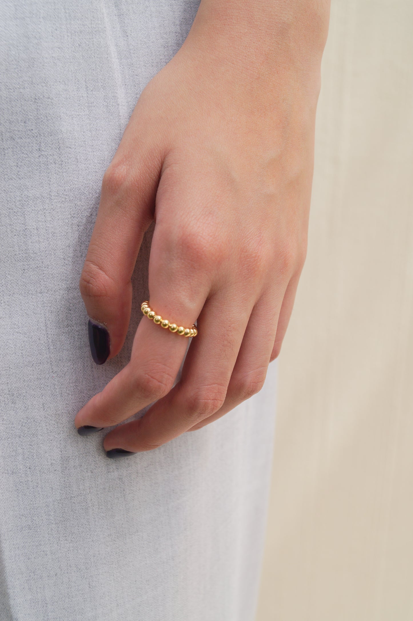 anillo ajustable de bolitas waterproof enchapado en oro en plata ley puesto a prueba de agua