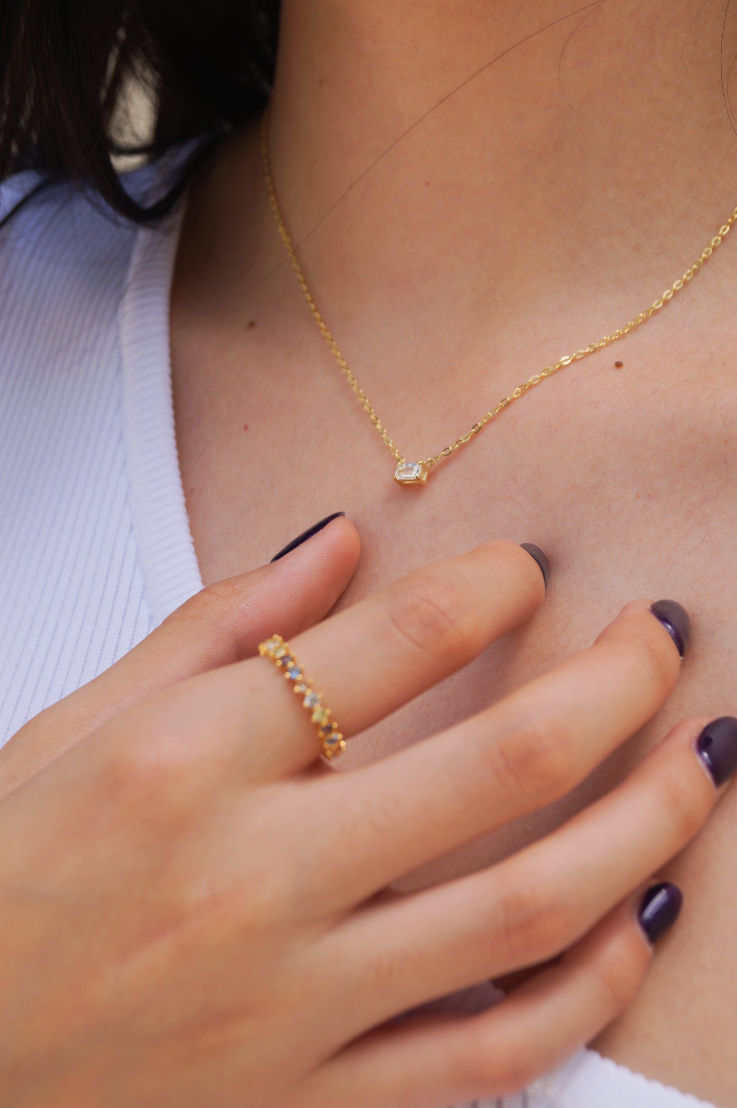 collar puesto plata ley enchapado en oro con cristal waterproof dosce joyeria