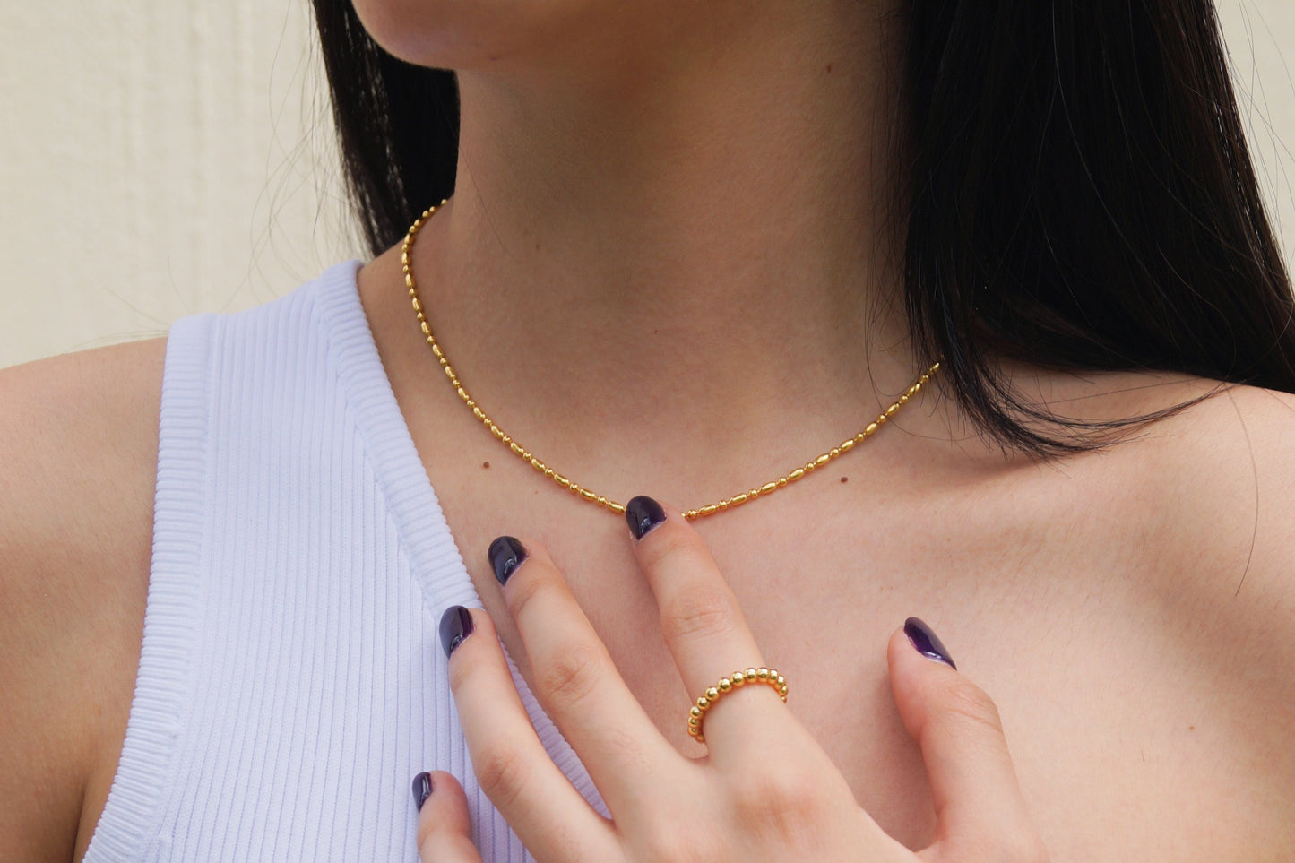 collar y anillo bolitas enchapado en oro plata ley dosce joyeria puesto