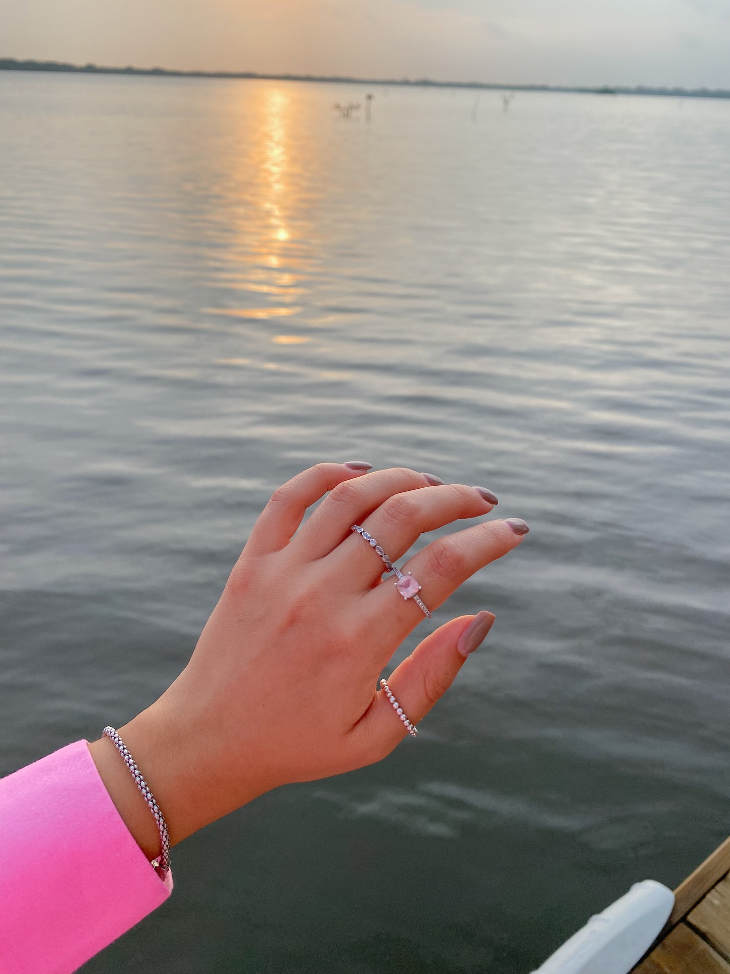 Anillo mujer plata ley con cristal rosa combinacion