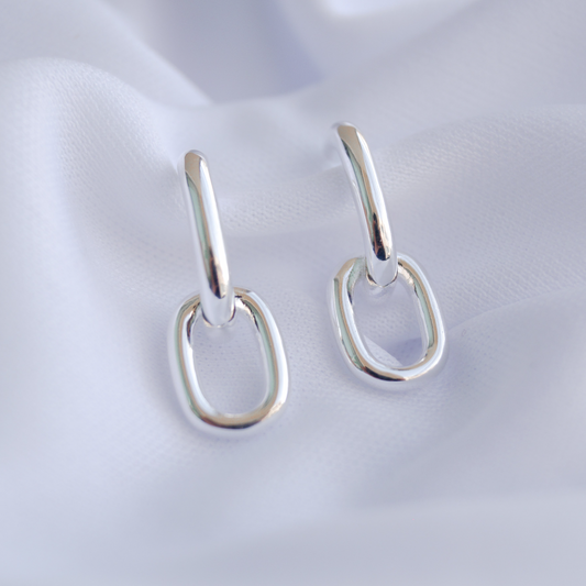 Aretes largos doble eslabon plata ley dosce joyeria