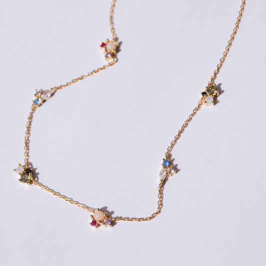 Collar dorado piedras colores