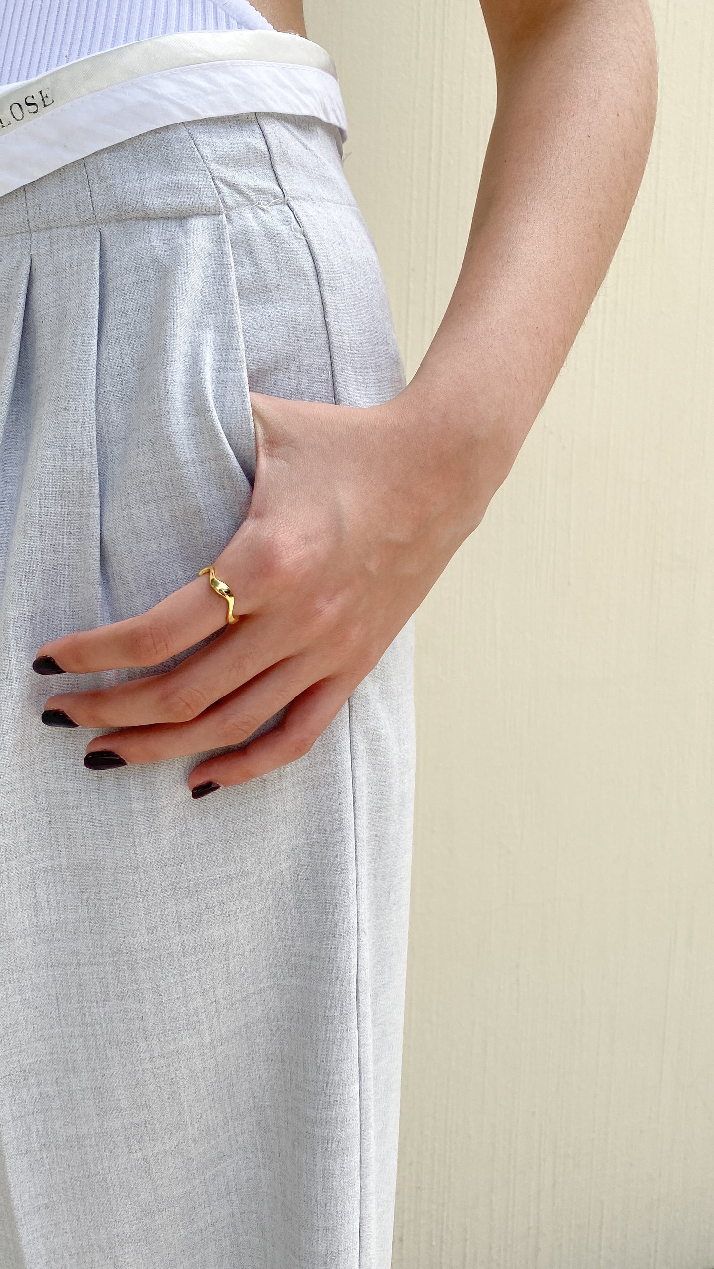 anillo diseño ondulado ajustable dorado plata ley enchapado en oro a prueba de agua 