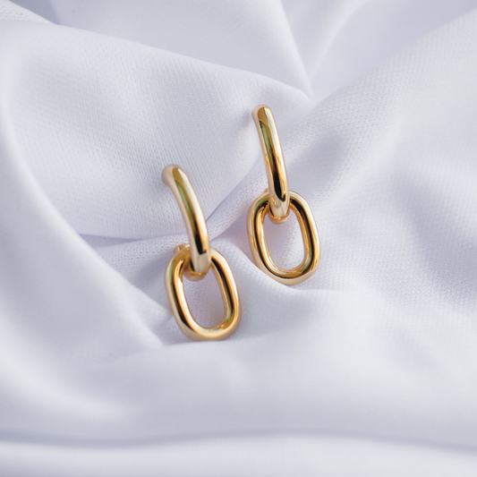 aretes enchapados en oro en plata ley eslabones dosce joyeria