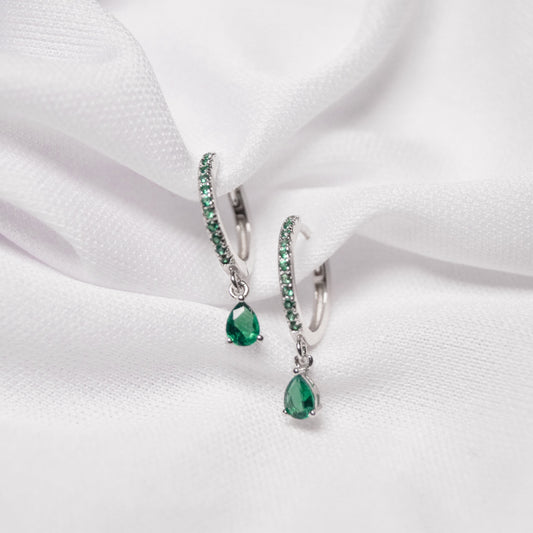 aretes plata ley con piedra verde esmeralda dosce joyeria
