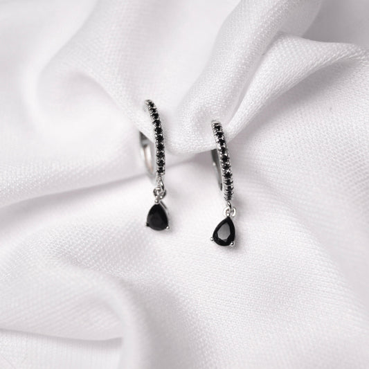 arracadas con piedra negra dosce joyeria plata ley