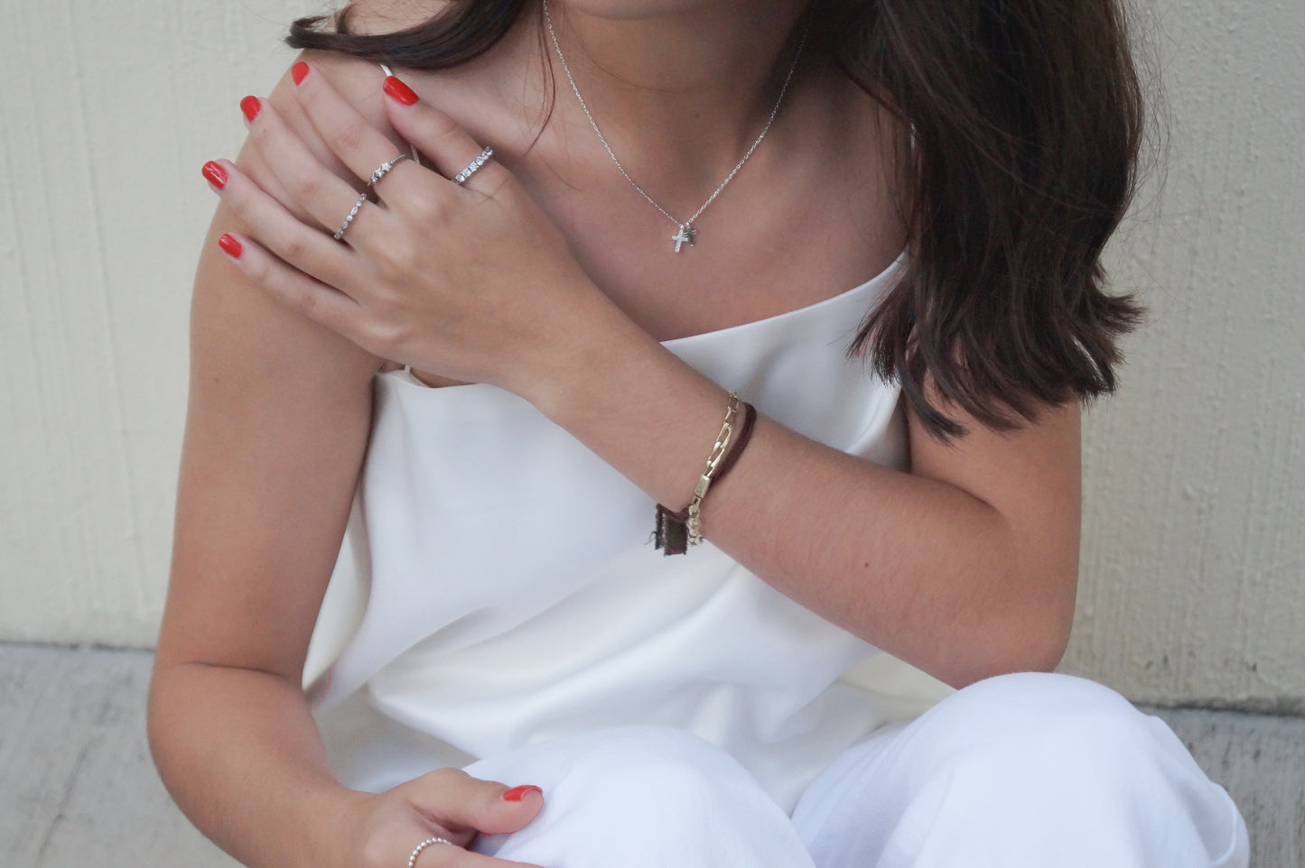 collar cruz doble con zirconias plata ley puesto dosce joyeria
